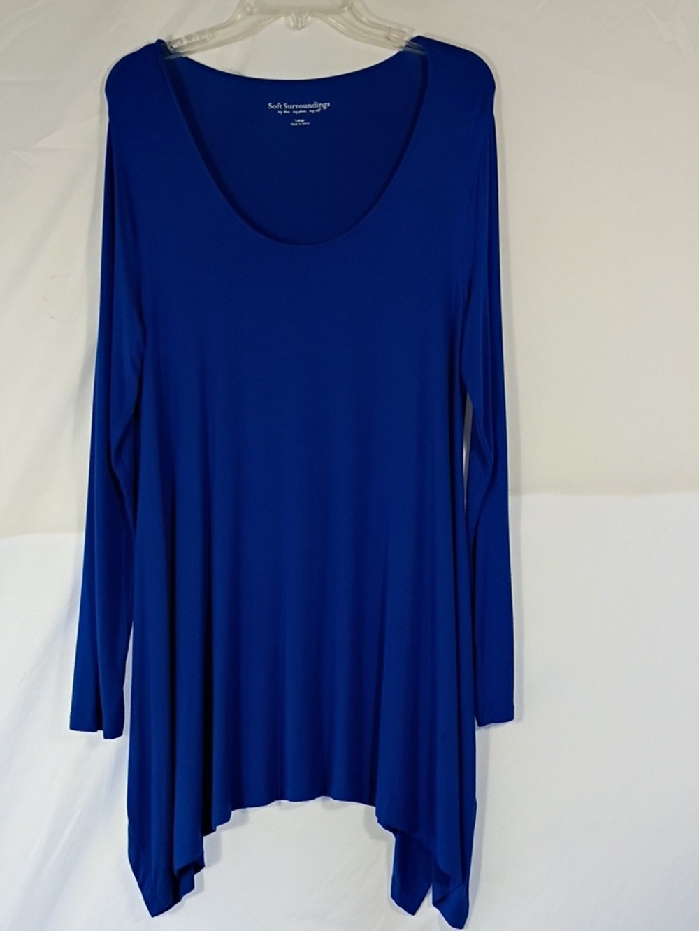 Soft Surroundings Timely Tunic Top Women Sz Lg Royal Blue Scoop Neck Long Sleeve
